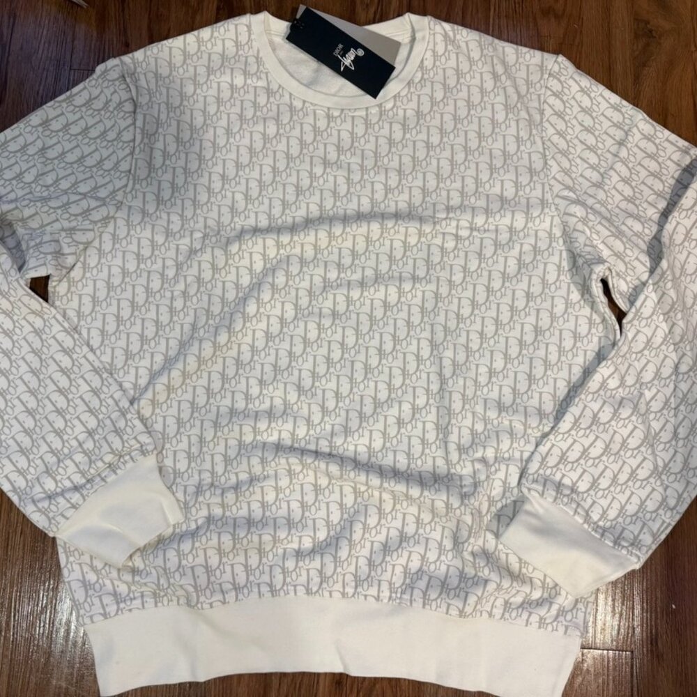 Christian Dior x Shawn Stussy Oblique White Sweater Shirt EUR Size XXL